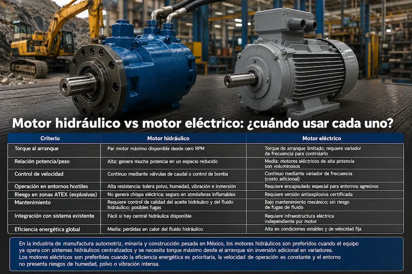 Motor hidraulico vs motor electrico cuándo usar cada uno